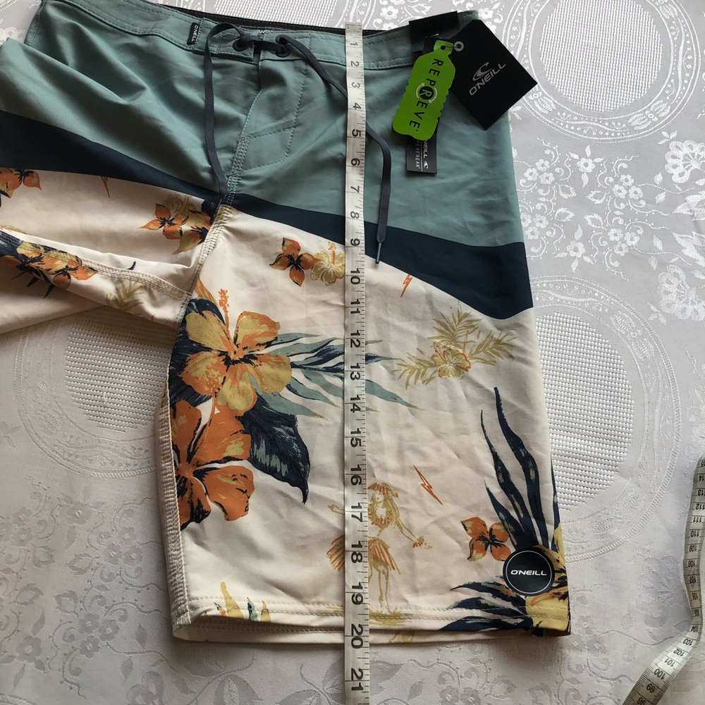 O'Neill Hyperfreak Strech Floral Swim Men's Size 29 Teal Floral Board-Shorts NWT - Picture 9 of 16
